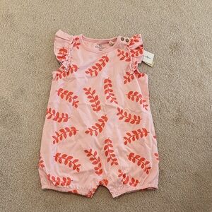 Carter's Pink & Coral Ruffle Sleeve Baby Romper